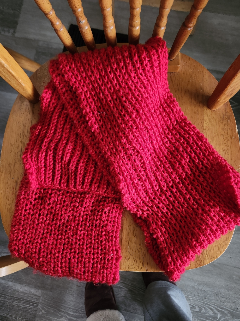 Handmade Red Wool Scarf Hand Knit Sustainable Warm Winter/Fall Accessory